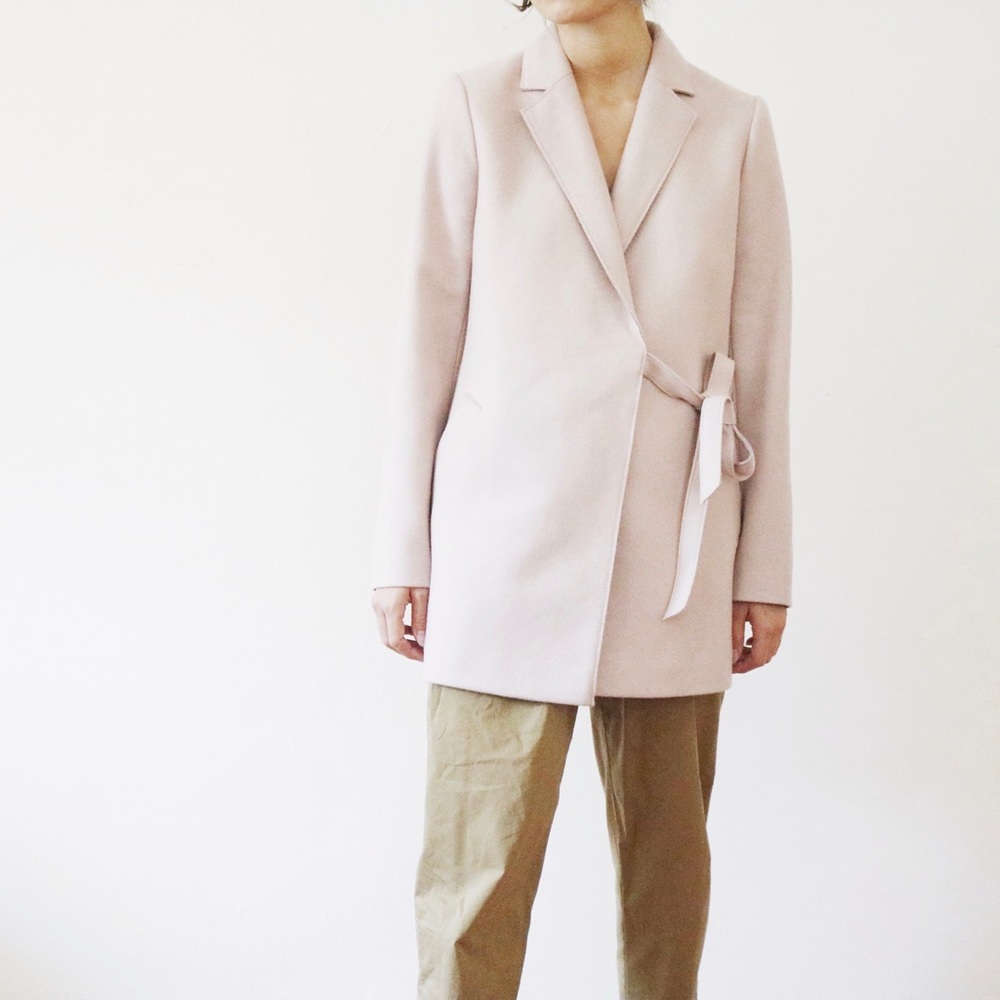 Pastel pink wool wrap coat
